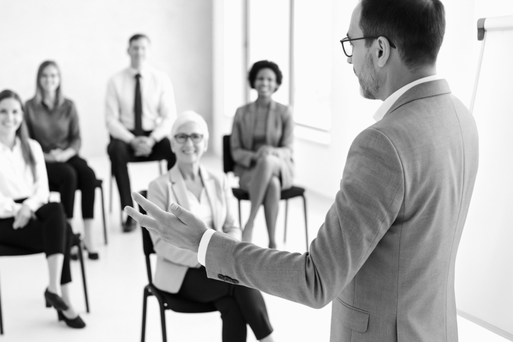 Our partner leads a workshop of engaged participants